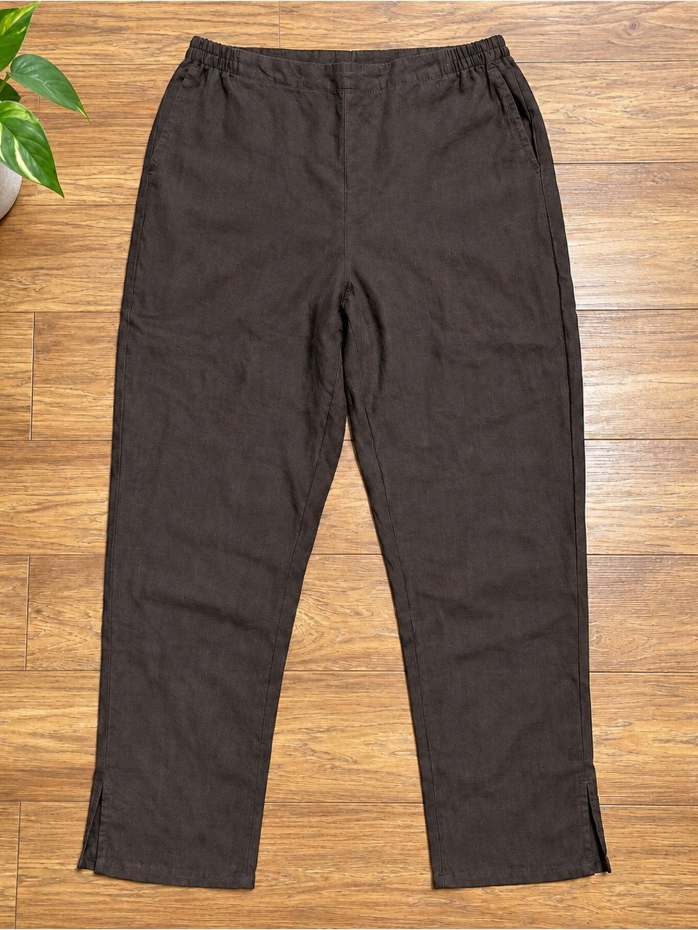 Flax 100% Linen Tapered Leg Brown Pants